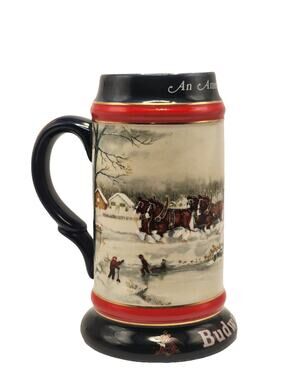 1990 Budweiser Holiday Christmas Stein Beer Mug An American Tradition
